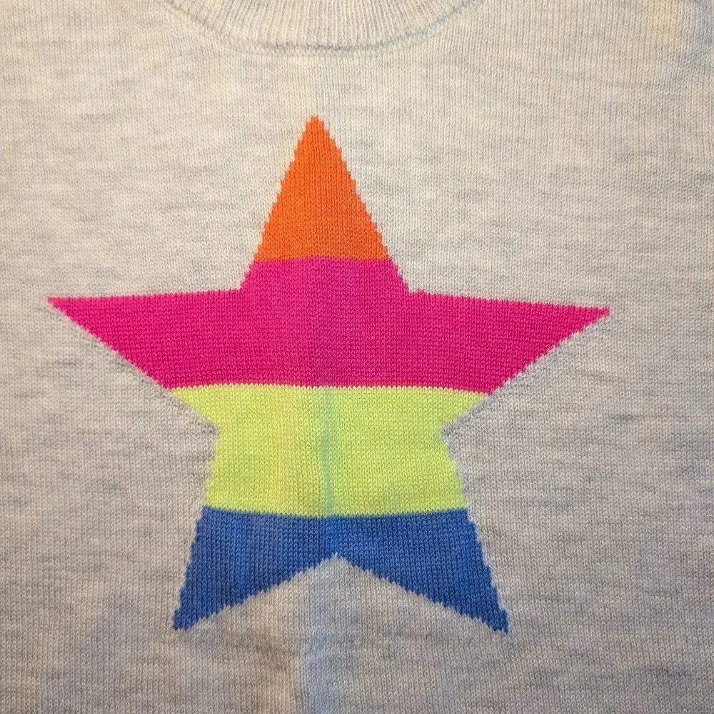 The Children's Place Girls Gray Sweater with Colorful Star Cotton Size 5T